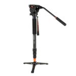 COMAN KX3535 Pro Video Carbon Fiber Monopod Kit 66 inch Twist Lock 4-Section Telescoping Leg and Q5 Fluid Drag Head with 3-Foot Locking Support Stand for DSLR Camcorder Shooting Filming