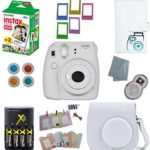 Fujifilm Instax Mini 9 Instant Camera – 10 Pack Accessory Camera Bundle – 20 Instax Film – Camera Case – Instax leather Album – 4 AA Rechargeable Batteries & Charger – And Much More (1 Year Warranty)
