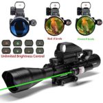 UUQ C4-12X50 Rifle Scope Dual Illuminated Reticle W/ Green Laser and 4 Tactical Holographic Dot Sight