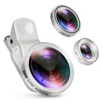 Amir 3 in 1 Clip on Camera Lens Kit Bundle of Fisheye Lens, Macro Lens, 0.4X Super Wide Angle Lens for Smartphones, Silver