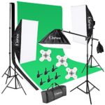 Kshioe Photo Video Studio Light Kit – Includes Studio Background Stand,Muslin Backdrops(Green Black White),Softbox,Light Stand,Lamp Holder And LED Bulbs