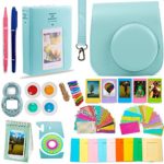 DNO Fujifilm Instax Mini 9 Camera Accessories | ICE BLUE Protective Case w/Strap + Hanging and Sticker Frames + Color Filters + Selfie Close-Up Lens + Photo Album + MORE (14 piece)