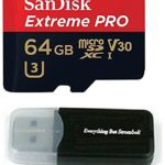 Sandisk 64GB 4326596692 Extreme Pro 4K Memory Card for DJI Mavic Pro, Spark, Phantom 4, Phantom 3 Quadcopter 4K UHD Camera Drone – UHS-1 V30 64G Micro SDXC with Everything But Stromboli Card Reader