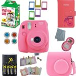 Fujifilm Instax Mini 9 Instant Camera – 10 Pack Accessory Camera Bundle – 20 Instax Film – Camera Case – Instax leather Album – 4 AA Rechargeable Batteries & Charger – And Much More (1 Year Warranty)