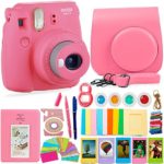 FujiFilm Instax Mini 9 Camera and Accessories Bundle – Instant Camera, Carrying Case, Color Filters, Photo Album, Stickers, Selfie Lens + MORE (Flamingo Pink)