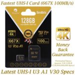 128GB Micro SD SDXC Memory Card Plus Adapter Pack (Class 10 U3 UHS-I V30 A1 MicroSD XC Extreme Pro) Amplim 128 GB Ultra High Speed 667X 100MB/s UHS-1 TF MicroSDXC 4K Flash – Cell Phone, Drone, Camera