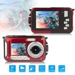 Dual Screen Waterproof HD Digital Camera Underwater Sports Video Recorder Camera, 24MP 1080P Point and Shoot Digital DV Recorder Camera-Red