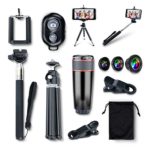 AFAITH Mobile Phones Lens 10-in-1 Lens Kit for Smartphone, 8x Telescope for telephoto / fisheye lens / 2 in 1 macro lens and remote control Selfie Stick Monopod + Bluetooth + Mini Tripod Monopod for iPhone 7 / iPhone 7 Plus, iPhone 6s / 6s Plus, Samsung Galaxy S8 / S8 / S7 / S7 / S6, Huawei P10 / P9 / P8, Sony, HTC, Nokia und andere Smartphones PA051