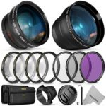 55MM Essential Lens & Filter Accessory Kit for Nikon AF-P DX 18-55mm and Select Sony Lenses – Bundle with Wide Angle & Telephoto Lenses, Filters Kit (UV, CPL, FLD & Macro Set) Lens Hood, Cap & Keeper
