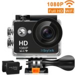 Mbylxk Action Camera Full HD WiFi Waterproof Sports Camera,1080P 30fps 720P 30fps Video,12 MP Photo,2 Inch LCD and 170° Wide Angle Lens, 2 Batteries(Black)