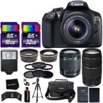 Canon EOS Rebel T6 Digital SLR Camera International Version + EF-S 18-55mm Lens + 75-300mm III Zoom Lens + Telephoto & Wide Lenses + Canon Case + Flash + ND & UV Filter Set + 48GB SD Memory + Tripod