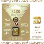 Amplim 64GB UHS-II SDXC SD Card Blazing Fast Read 285MB/S (1900X) Class 10 U3 Ultra High Speed V60 UHSII Extreme Pro SD XC Memory Card. Professional 4K 8K Video Shooting 64 GB / 64G TF Flash. New