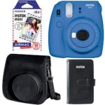 Fujifilm Instax Mini 9 Instant Camera – Cobalt Blue, Fujifilm Instax Mini Airmail Film, Fujifilm Instax Groovy Camera Case – Black and Fujifilm INSTAX WALLET ALBUM 108 BLACK