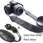 Camera Neck Shoulder Belt Strap,Alled Leather Vintage Print Soft Camera Straps for Women /Men for DSLR / SLR / Nikon / Canon / Sony / Olympus / Samsung / Pentax (Black Neck Strap+Hand Grip Strap)
