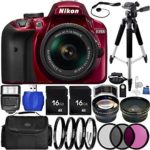 Nikon D3400 DSLR Camera (Red) Bundle with AF-P DX 18-55mm f/3.5-5.6G VR Lens, Carrying Case and Accessory Kit (29 Items)