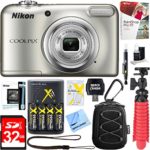 Nikon COOLPIX A10 16.1MP 5x Optical Zoom NIKKOR Glass Lens Digital Camera (Silver) + 32GB SDHC High Speed Memory Card+ AA Spare Batteries + Accessory Bundle