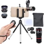 Apexel 5 in 1 Camera Lens Kit – Telephoto + Fisheye + Wide Angle & Macro + Wireless Shutter with Mini Tripod + Phone Holder for iPhone X/8/7/6/6s plus Samsung Galaxy S8/S7 Plus Andriod Phone