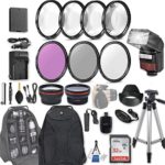 58mm 28 Pc Accessory Kit for Canon EOS Rebel T6, T5, T3, 1300D, 1200D, 1100D DSLRs with 0.43x Wide Angle Lens, 2.2x Telephoto Lens, LED-Flash, 32GB SD, Filter & Macro Kits, Backpack Case, and More