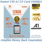 Amplim 128GB SDXC SD Card (V30 A1 U3 UHS-I Class 10 Extreme Pro) 128 GB Ultra High Speed 667X 100MB/s UHS-1 XC Flash Memory Storage for HD/UHD/4K Videos – Camera, Computer, Camcorder. 128G New 2018