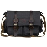 S-ZONE Vintage Canvas Genuine Leather Trim DSLR SLR Camera Shoulder Messenger Bag (Black)