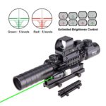Pinty AR15 Rifle Scope 3-9x32EG Rangefinder Illuminated Optics Reflex 4 Reticle Red&Green Sight Green Dot Laser Sight with 22 & 11mm Weaver/Picatinny Rail Mount