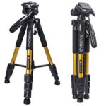 Tairoad T1-111 Tripod 55″ Aluminum Lightweight Sturdy Camera Tripod Portable for Travel with 3-Way Swivel Pan Head for DSLR EOS Canon Nikon Sony Samsung Max Capacity 11lbs (Gold)