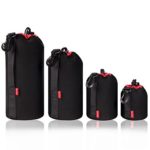 POLAM-FOTO 4 Pack Thick Lens Pouch Set for Protect DSLR Camera Lens, Lens Case Neoprene with Soft Thick Black Plush Inside for Canon, Nikon, Tamron, Sigma, Pentax, Sony, etc.