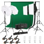 Photography Video Studio, 10×6.5 FT Background Support System and 800W 5500K Umbrella Softbox Continuous Lighting Kit for Photo Video Studio Shooting, Green White Black Muslin Backdrop Screen Stands