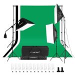 CRAPHY Photography Studio Lights Continuous Soft Box Lighting Kit 45W 5500k Daylight Soft Box (20×26″) + Background Support Stand (10×6.5FT) + 3 Backdrops (9x6FT, White Back Green) + Carrying Bag