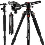 Horizontal Arm Professional Camera Tripod & Monopod – Portable Tripod Stand with 360° Ball Head – 67” DSLR Tripod for Video – Lightweight Aluminum Travel Tripod