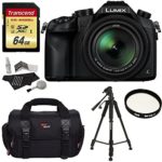 Panasonic Lumix DMC-FZ1000 4K QFHD/HD 16X Long Zoom Digital Camera (Black) + Transcend 64 GB UH3 SD Card + 57 Inch Tripod + Camera Bag + UV Filter