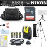 32GB Accessory Kit For Nikon Coolpix B500, L330, L340, L810 L820 L830 L840 Digital Camera Includes 32GB High Speed SD Memory Card + 4AA Rechargeable NIMH Batteries + Rapid Charger + Case + Tripod ++