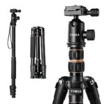 Tycka Compact Travel Tripod, support up to 12kg, with 360° ballhead (diam. 30mm), new leftwards flip-lock enhances safety and stability, 141cm Lightweight design, for Canon Nikon Sony cameras and more