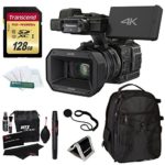 Panasonic HC-X1000 4K-60p/50p Camcorder with High-Powered 20x Optical Zoom and Professional Functions (Black) with Transcend 128 GB U3 SDXC + Deluxe Padded Backpack + Accessory Bundle