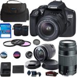 Canon EOS 1300D/Canon EOS Rebel T6 DSLR Camera w/ EF-S 18-55mm f/3.5-5.6 IS II Lens + Canon EF 75-300mm f/4-5.6 III Lens – Deal-Expo Premium Accessories Bundle