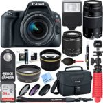 Canon EOS Rebel SL2 DSLR Camera + EF-S 18-55mm IS STM & 75-300mm III Lens Kit + Accessory Bundle 64GB SDXC Memory + SLR Photo Bag + Wide Angle Lens + 2x Telephoto Lens + Flash + Remote +Tripod & More