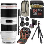 Canon EF 70-200mm f/2.8L IS II USM Telephoto Zoom Lens for Canon SLR Cameras, Manfrotto Compact Light Aluminum Tripod, Ritz Gear Photo Backpack, Monopod, 64GB High Speed SD Card, and Accessory Bundle