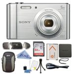 Sony W800/S DSC-W800/S DSCW800S 20 MP Digital Camera 5x Optical Zoom (Silver) Bundle with 64GB SDHC Memory Card, Table top Tripod, Deluxe Case, and Lens Cleaning Cloth