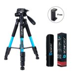 BONFOTO Q111 Camera Tripod 55-inch Compact Lightweight Travel Tripod with Phone Holder Mount for YouTube Phone Live Broadcast Live Chat Projector Gopro and DSLR Canon EOS Nikon Sony Samsung(Blue)