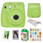 Fujifilm Instax Mini 9 instant Fuji Camera, LIME GREEN + Camera Case + instant Mini 9 Film Twin Pack + instax Picture Frame + Magnet Frame + 20 Border Stickers Kit +FREE Cleaning cloth (Lime Green)