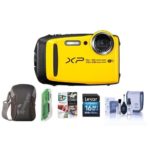 Fujifilm FinePix XP120 16.4MP Digital Camera, 5x Optical Zoom, Yellow – Bundle With 16GB SDHC Card, Camera Case, Cleaning Kit, Card Reader, Pc Software Package