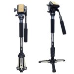 Koolehaoda Professional Camera Aluminium Monopod Fluid Video Head with Folding Three Feet Support Stand, Max:58.2″(OEM Yunteng288 Monopod)