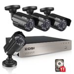 ZOSI 8CH Security Camera System HD-TVI 1080N Video DVR recorder with 4x HD 1280TVL 720P Indoor Outdoor Weatherproof CCTV Cameras 1TB Hard Drive,Motion Alert, Smartphone, PC Easy Remote Access