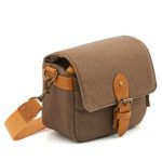 Compact SLR Camera Shoulder Bag Evecase Small Canvas Shoulder Pouch Case For 4/3 Micro Four third/Compact system/Mirrorless/Power Zoom/Instant Instax Film Digital Camera- Brown