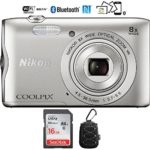 Nikon Coolpix A300 20.1MP 8x Optical Zoom NIKKOR WiFi Silver Digital Camera – (Certified Refurbished) with 16GB Bundle