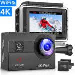 Victure Action Camera 4K Wifi 16MP 98Feet Waterproof Underwater Camera 170° Wide-angle 2 Inch Screen Sports Cam with 2 Rechargeable 1050mAh Batteries and Mounting Accessories