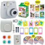 Fujifilm Instax Mini 9 Film Camera SMOKEY WHITE Instant Camera + 20 Instant Film Shots, Instax Case + 14 PC Instax Accessories Bundle, Fuji Instax Mini 9 Kit Gift Box, Albums, Lenses, Magnet Frames