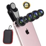 6 in 1 Cell Phone Lens Kit with Case, included Super Fisheye Lens + 0.63x Wide Angle lens + 15x Macro Lens + 2x Telephoto Lens+ Kaleidoscope Lens + CPL polarizer Lens
