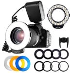 FOSITAN 18 LED Macro Ring Flash Light for Nikon Canon Camera DSLR with LCD Display Power Control 8 Adapter Rings 4 Light Diffuser for Nikon Canon and Others Hot Shoes DSLR Camera