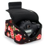 DSLR Camera Case/SLR Camera Sleeve (Floral) with Neoprene Protection, Holster Belt Loop and Accessory Storage by USA Gear – Works With Nikon D3400/Canon EOS Rebel SL2/Pentax K-70 & Many More